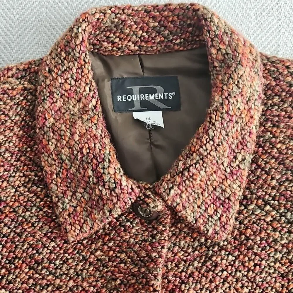 Requirements Tweed‎ Blazer Women's 14 Jacket Textured Multicolor Vtg 90's Office